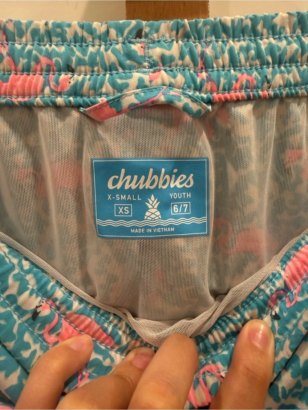 chubbies Blue & Pink Flamingo Swim Trunks for Kids
